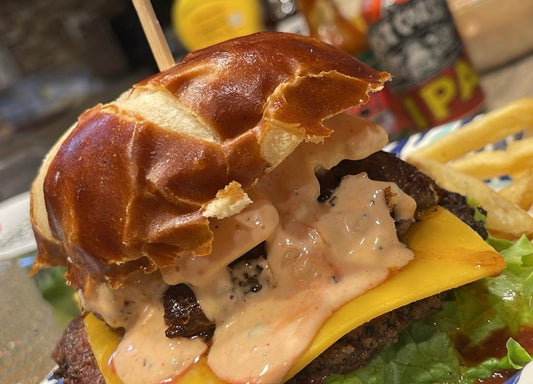 Pretzel smash burgers